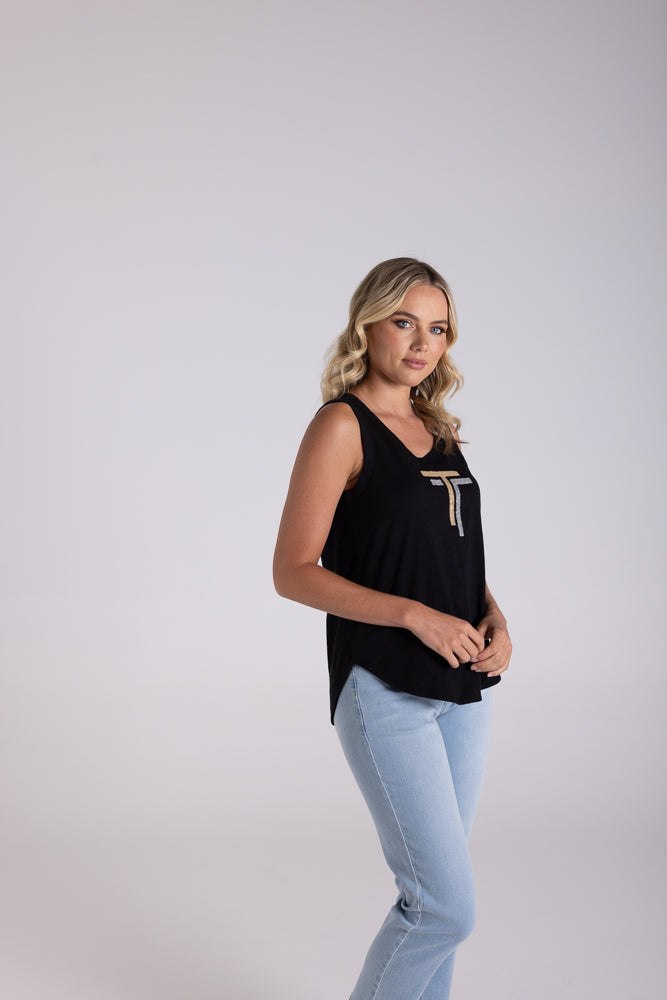 TWO TS SEQUIN LOGO TANK TOP