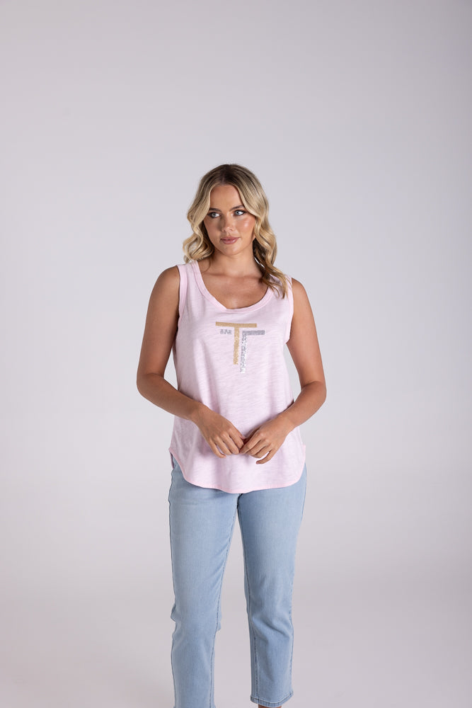 TWO TS SEQUIN LOGO TANK TOP