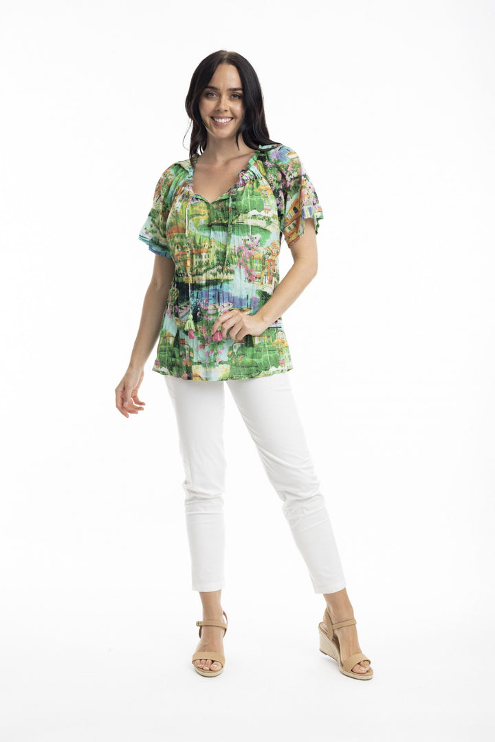 ORIENTIQUE BELLAGIO TOP FRILL SLEEVE