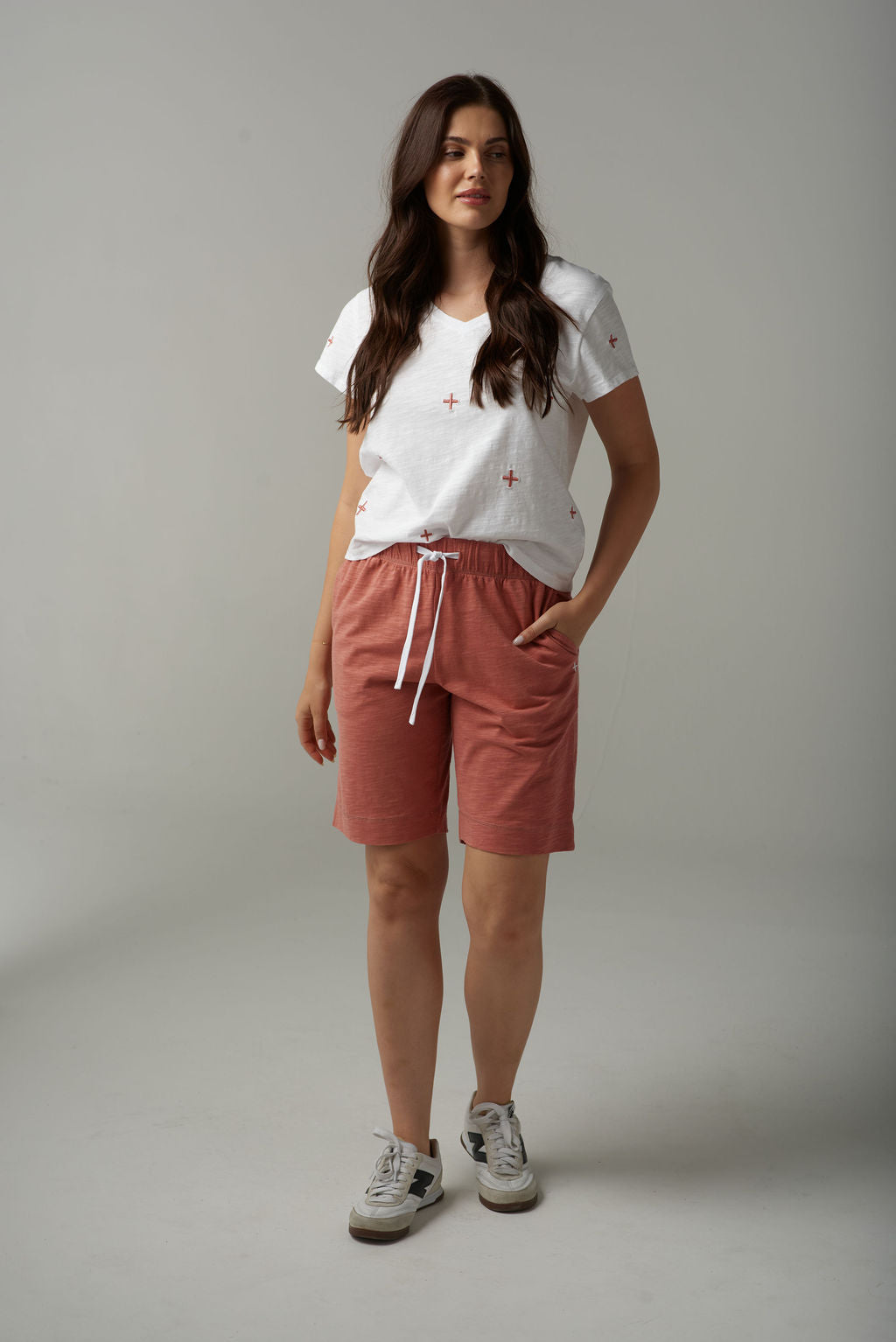 CPS CROSS EMB V NECK TEE