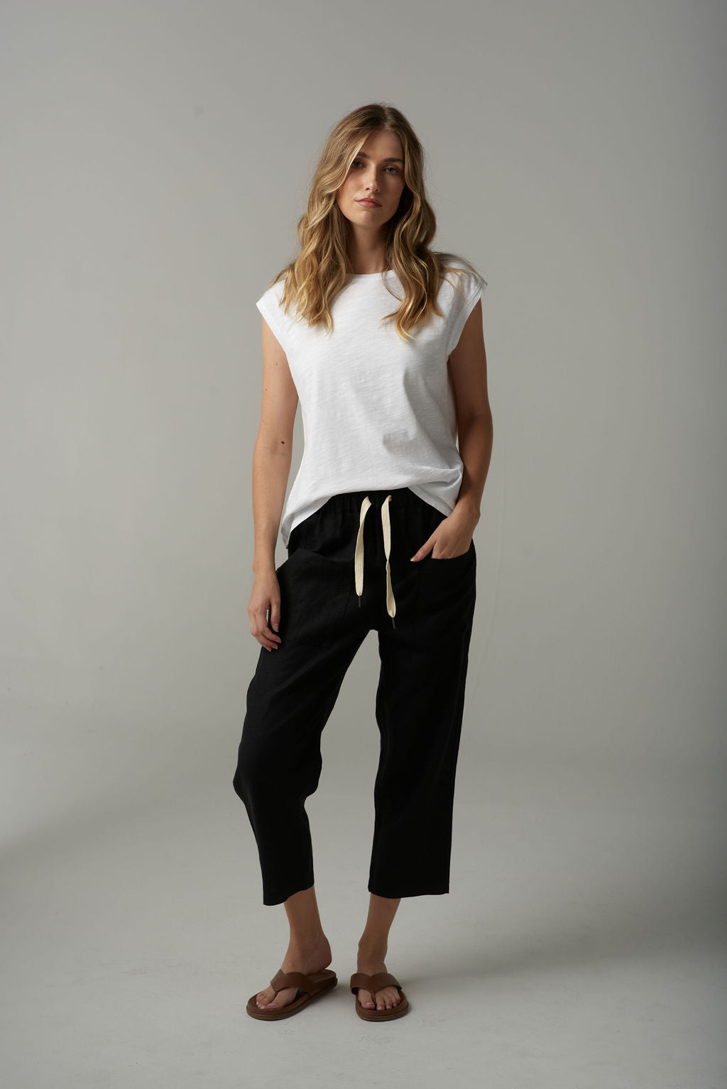CPS LINEN CROPPED PANT