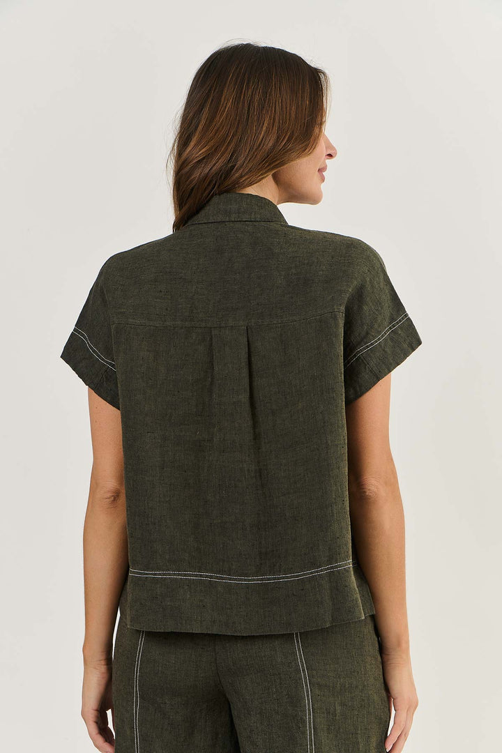 NATURALS LINEN STITCH DETAIL TOP