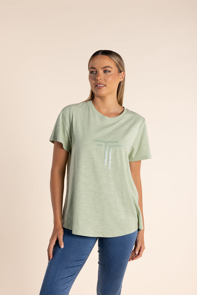 TWO T'S SEQUIN ROUND NECK TEE