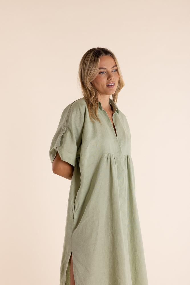 TWO T'S LINEN MIDI DRESS