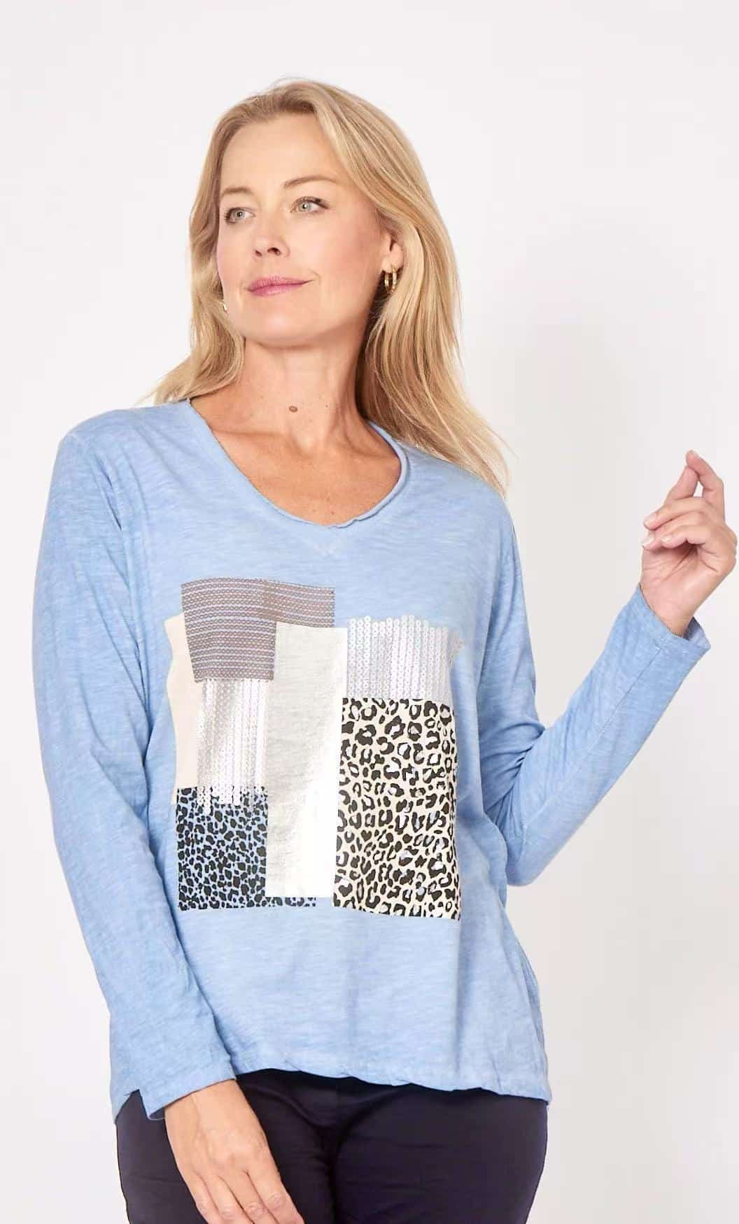 LA STRADA FOIL AND ANIMAL PRINT TOP